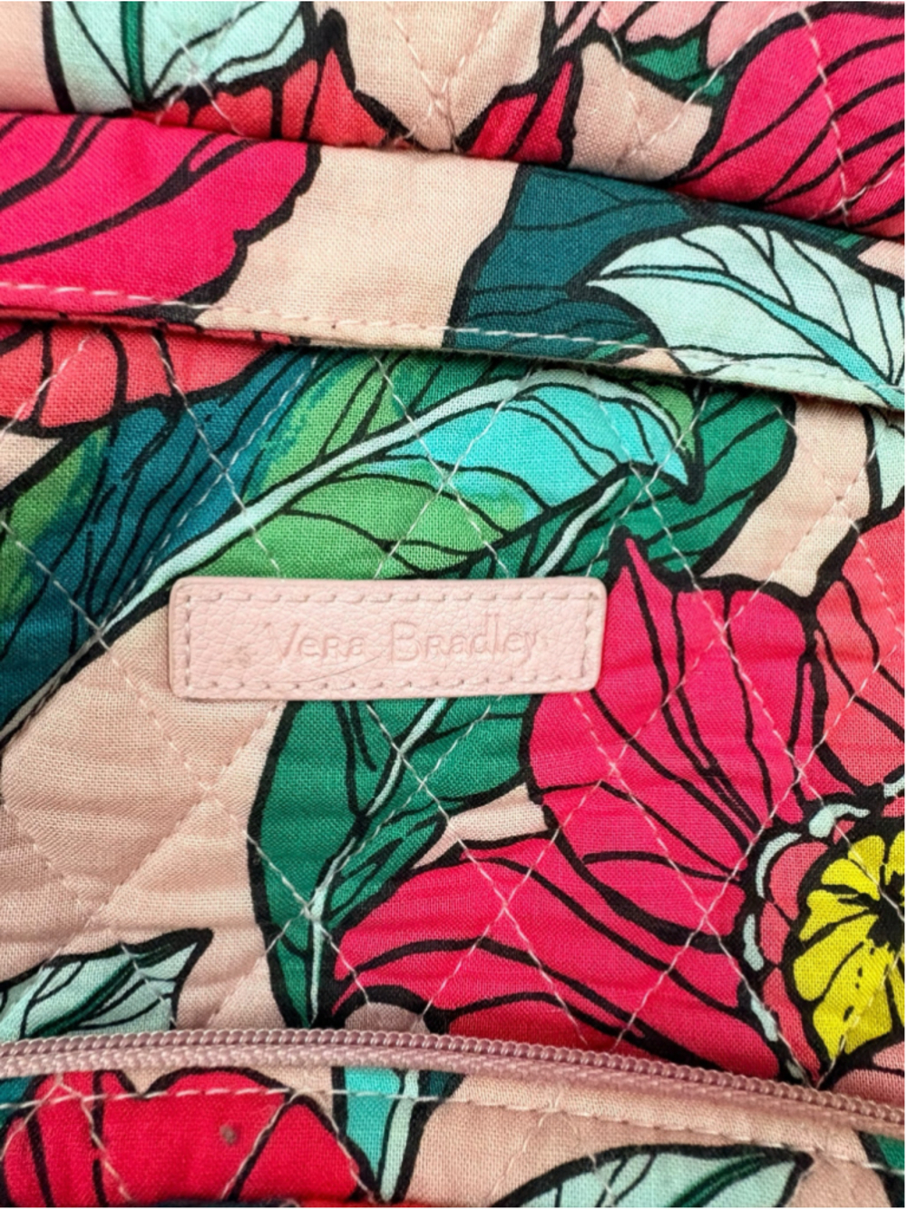 Vera Bradley Vintage Floral Quilted Campus Backpack Pink Green - Picture 15 of 16